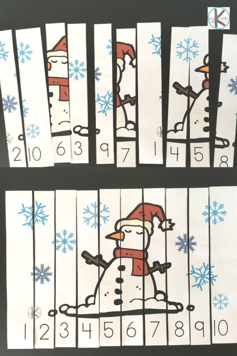 Count to 10 Snowman Puzzle Snowman Math Kindergarten, Snowman Puzzle, Snowman Math, Snowman Crafts Preschool, Winter Literacy Activities, Tk Ideas, Winter Stem Activities, Winter Science Activities, Snowman Writing