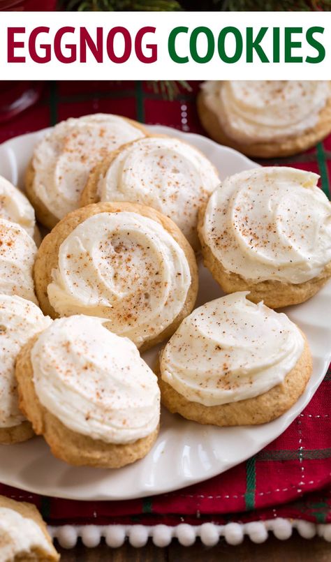 Egg Nog Cookies, Eggnog Cookie, Dessert Nouvel An, Egg Nog Cookies Recipe, Cookies With Frosting, Eggnog Dessert, Eggnog Cookies, New Year's Desserts, Classic Cookies Recipes