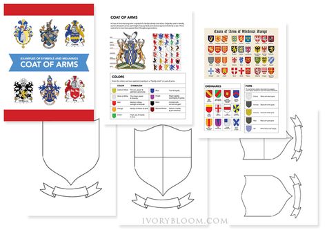 Create your own Coat of Arms with these FREE printable PDF guides. Family Crests are a great way to spark interest about family history! Medieval Activities, Family Crest Symbols, Heraldry Design, Family Crests, Dope Quotes, Diy Workshop, Medieval Times, Armor Of God, Book Writing