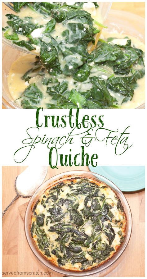 Go meatless and HEALTHY wtih this Crustless Spinach and Feta Quiche. Perfect for breakfast, brunch, or dinner! Spinach And Feta Quiche, Quiche Crustless, Spinach Feta Quiche, Feta Quiche, Eggs And Bacon, Spinach Feta, Breakfast Eggs, Crustless Quiche, Fresh Spinach