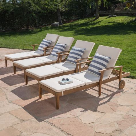 Wood Chaise, Outdoor Space Design, Patio Chaise Lounge, Patio Style, Chaise Lounges, Beige Cushions, Pool Furniture, Deck Furniture, Outdoor Chaise