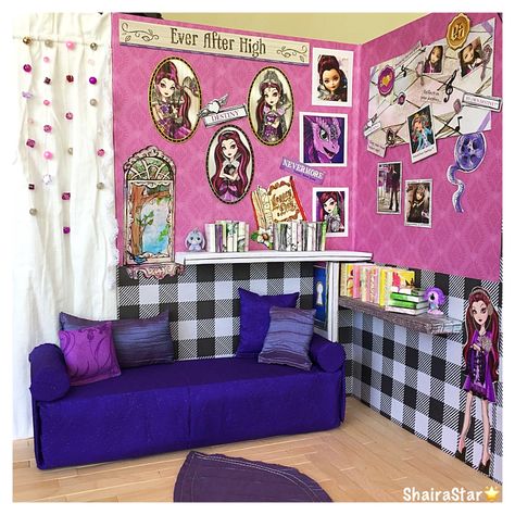 Ever After High Bedroom, Raven Queen Doll, Ever After High Raven Queen, Bedroom Diorama, Doll Bedroom, Barbie Diorama, Raven Queen, After High School, School Sets