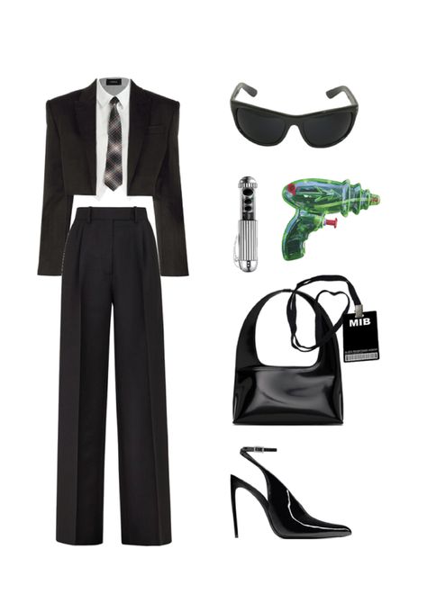 Halloween Inspiration: Man in Black Cute Men In Black Costume, Mib Group Costume, Girls Men In Black Costume, Mib Badge Template, Mib Badge, Fashion Stylist Outfit, Man In Black, Stylist Outfit, Men In Black