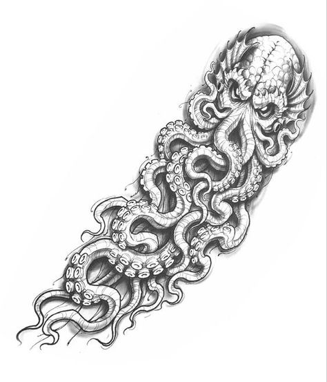 Octopus Tattoos Arm, Tattoo Ideas Octopus, Cthulhu Tattoo Design, Floral Octopus, Cthulhu Tattoo, Octopus Tattoo Sleeve, Kraken Tattoo, Sketch Style Tattoos, Organic Tattoo