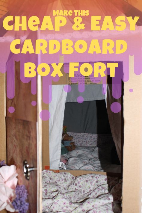 Make this cheap and easy Cardboard Box Fort for hours of indoor play. Create a fun little indoor fort for the kids to play in for indoor play days. Indoor fort play encourages pretend play. Easy tutorial with step by step instructions on how we built our indoor fort. #boxfort Fort Tutorial, Fort Ideas Indoor, Cardboard Box Fort, Mealtime Prayers, Cardboard Forts, Box Fort, Indoor Forts, Fort Ideas, Diy Fort