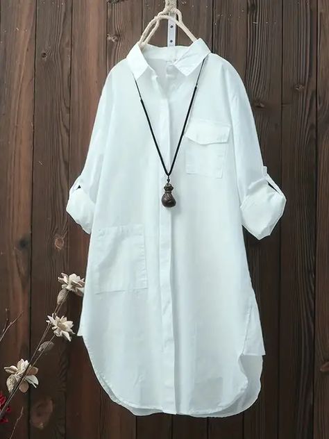 Temu | Explore the Latest Clothing, Beauty, Home, Jewelry & More 70s Adidas, Linen Shirts Women, Kurta Design, Asymmetrical Blouse, Casual Long Sleeve Shirts, Hem Design, Solid Color Shirt, Plain Shirts, Casual Blouse