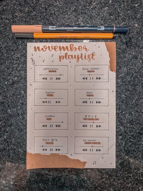 November Playlist, November Journal, Aesthetic Crafts, Collection Ideas, Bullet Planner, Bullet Journal Themes, Journal Themes, Aesthetic Ideas, Planner Bullet Journal