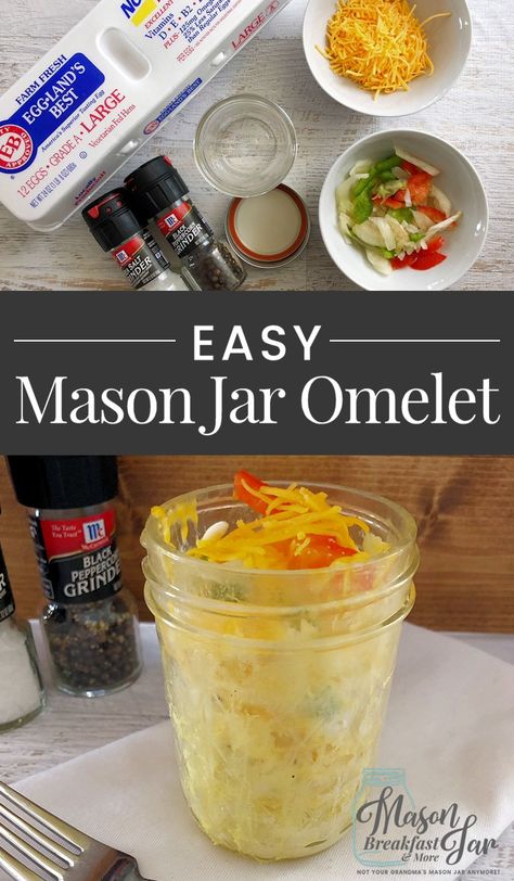 No time for a hot breakfast? Think again! If you have a few minutes, then you can whip up this delicious and healthy Mason jar breakfast recipe for an easy Omelet in a Jar. Give it a try today! #masonjarideas #masonjarmeals #masonjarrecipes #masonjarbreakfast Mason Jar Breakfast Recipes, Jar Breakfast, Easy Omelet, Mason Jar Breakfast, Breakfast In A Jar, Hot Breakfast, Mason Jar Meals, Diet Breakfast, Meals In A Jar