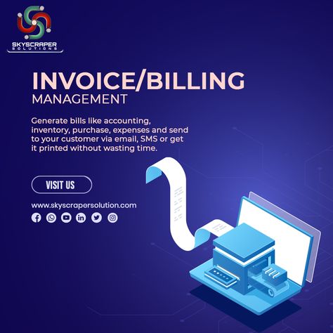 Struggling to deal with large number of client's products/services - Invoices? If yes, we have the right solution for you. Our Invoice Management Software helps businesses and entrepreneurs to create, send and track professional-looking invoices. So, if you're looking for hassle-free invoice creation or management, Contact us today! Visit: http://skyscrapersolution.com/ #InvoiceManagementSoftware #BillingSoftware #invoice #billing #invoiceprocessing #invoicesoftware #software Invoicing Software, Billing Software, Chartered Accountant, Portfolio Web Design, Social Media Advertising, Ad Design, Wasting Time, Social Media Design, Software Development