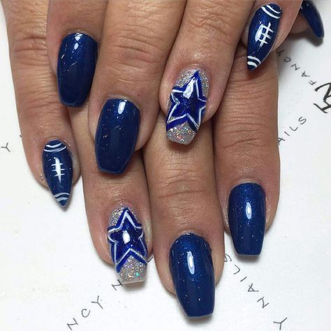 Cowboys nails Dallas Cowboys Nail Designs, Cowboys Nails, Dallas Cowboys Nails, Cowboy Nails, Gel Nail Art Designs, Fabulous Nails, Gel Nail Art, How To Do Nails, Dallas Cowboys