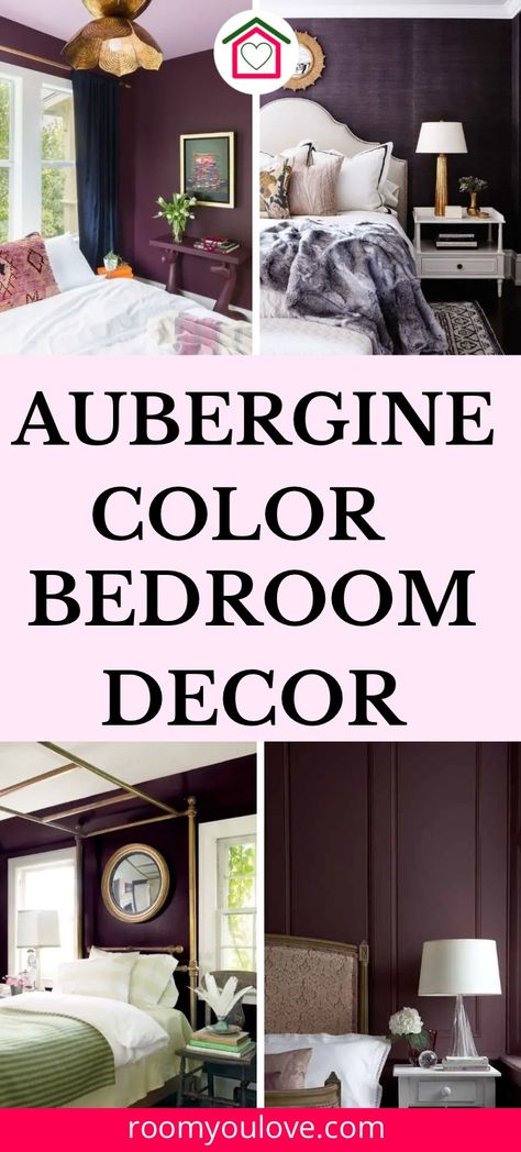 Aubergine Color Palette Bedroom, Aubergine Walls Bedroom, Eggplant Room Ideas, Dark Eggplant Bedroom, Plum Colored Bedrooms, Olive Green And Plum Bedroom, Aubergine Bedroom Ideas, Eggplant Bedroom Ideas, Plum Bedroom Walls