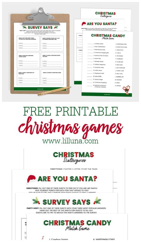 These Free Printable Christmas Games are great for the whole family. Download the free printable games for holiday fun! #christmas #christmasgames #christmasprintables Christmas Game Free Printable, Free Printable Christmas Games, Free Christmas Games, Christmas Pictionary, Free Family Printables, Christmas Party Games For Adults, Fun Holiday Games, Christmas Word Scramble, Christmas Charades