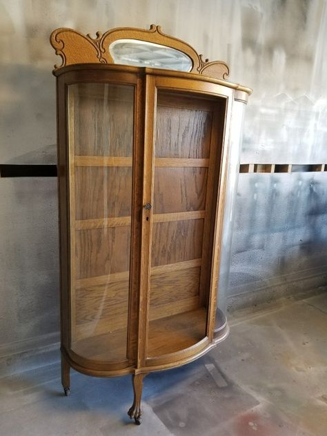 Oak Curio Cabinet Makeover, Curio Cabinet Redo, Stereo Cabinet Redo, Curio Cabinet Makeover, Curio Cabinet Displays, Antique China Cabinet, Glass Curio Cabinets, China Cabinet Makeover, Antique China Cabinets