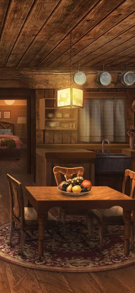 Cabin Inside Aesthetic, Grandpas Cabin, Cabin Background, Cabin In The Woods Aesthetic Interior, Cottage In The Woods Fairytale, Cabin Core Aesthetic, Two Story Cabin, Fantasy Cabin, Cabin Core