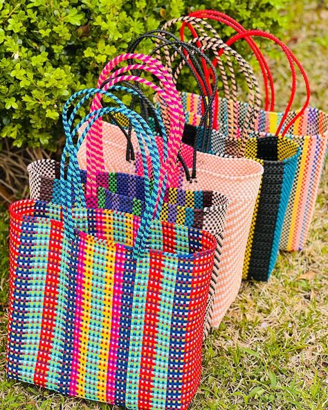 Oaxaca Mexican Tote Handwoven Market Bags Mexican Basket - Etsy Mexican Baskets, Plastic Totes, Recycled Bags, Bags Unique, Mexican Fabric, Blue Slime, Colorful Tote Bags, Handwoven Bag, Totes Bag