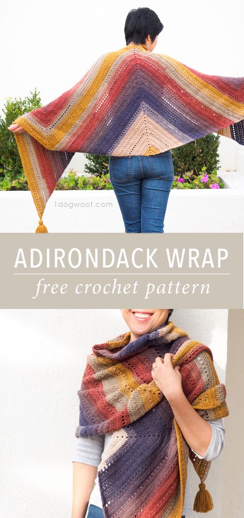 A deceptively simple yet beautiful Adirondack Wrap, made using Lion Brand Mandala Yarn. Free pattern from 1dogwoof.com Lion Brand Mandala Yarn, Brand Patterns, Mandala Yarn, Super Scarf, Crochet Lion, Crochet Shawls And Wraps, Shawl Patterns, Crochet Wrap, Wrap Pattern