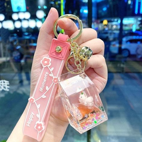 Liquid Keychain, Cartoon Flower, Christmas Offers, Milk Box, Cartoon Flowers, Kawaii Accessories, Cute Keychain, Women Bags Fashion, Messenger Bag Men