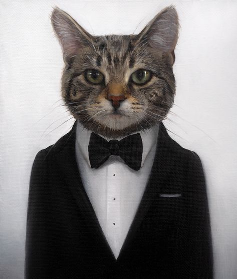 Animals In Suits, Hand Drawn Portraits, Rabbit Painting, Painting Unique, Animal Portraits Art, Home Decor Antique, Cat Character, Oil Portrait, Cat Books