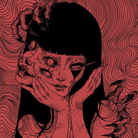 Red Aesthetic Grunge, Horror Drawing, Red Gothic, Discord Pfps, Japanese Horror, Red Icons:), Horror Icons, Gothic Anime, Dark Art Illustrations