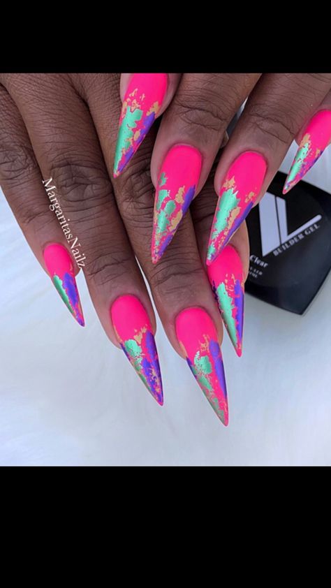 Matte Stiletto Nails, Foil Nail Designs, Pink Stiletto Nails, Wedding Nail Polish, Gel Nails At Home, Her Nails, Foil Nails, Neon Nails, Nail Polish Designs