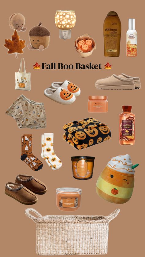 Fall gift basket for girls Fall Basket Ideas, Pumpkin Pretzels, Fall Gift Baskets, Dum Dums, Candle Cookies, Cute Gifts For Friends, Coconut Coffee, Boo Basket, Sweet Pumpkin