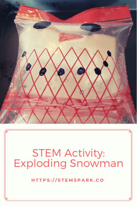 Exploding Snowman In A Bag, Exploding Snowman, Baking Soda Experiments, Science Experiments Kids Preschool, Winter Stem Activities, Winter Stem, Stem Club, Science Experiment For Kids, Stem Experiments