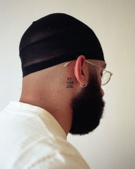 By Your Side Tattoo, Ear Tattoo Men, Behind Ear Tattoo Men, Septum Nose Piercing, Behind The Ear Tattoo Ideas, Sketch Quotes, Behind The Ear Tattoo, Ear Tattoo Ideas, Lil Bro