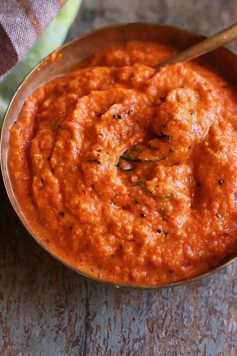 Tomato Chutney For Idli, South Indian Tomato Chutney, Onion Tomato Chutney Recipe, South Indian Chutney Recipes, Apple Chutney Recipe, Idli Chutney, Bread Cutlet, Tempura Vegetables, Dosa Chutney