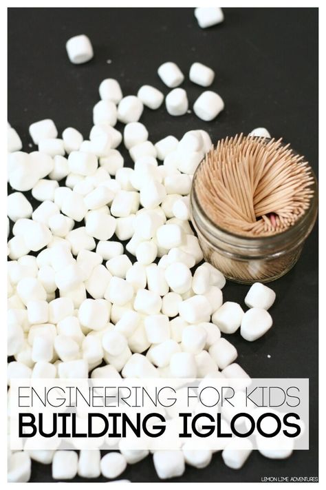 Simple Engineering for Kids Building Igloos with Marshmallows Engineering For Kids, Winter Science, Kids Building, Winter Unit, January Activities, Christmas Stem, Stem Challenge, Winter Activities For Kids, Steam Activities