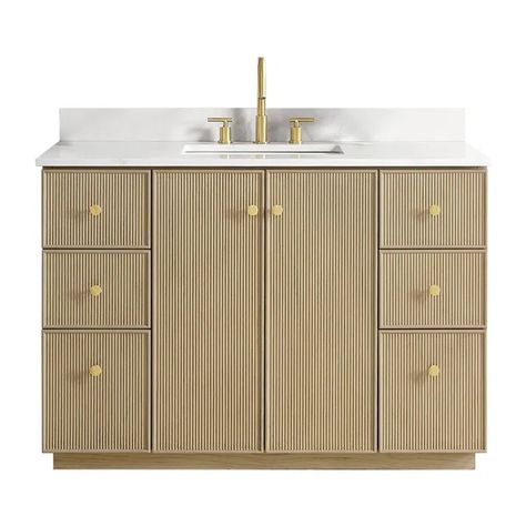 Temar 48'' Free Standing Single Bathroom Vanity with Calacatta Quartz Top Calacatta Quartz, Ceramic Undermount Sink, Modern Tops, Vanity Room, Quartz Countertop, Double Bathroom Vanity, Undermount Sink, Single Sink, Stone Top