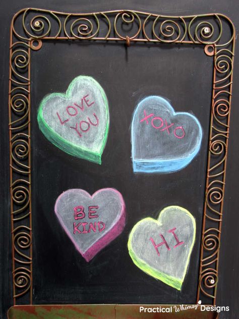 How to Draw 3D Conversation Heart Chalkboard Art for Valentine's Day - Practical Whimsy Designs Valentines Chalk Art, Valentines Day Window Chalk Art, Valentines Day Chalkboard Art, Valentine Blackboard Ideas, Chalk Art Valentines Day, Chalkboard Valentines Day Chalk Art, Valentine’s Day Window Painting, Valentines Day Chalkboard, Valentine’s Day Chalkboard Art