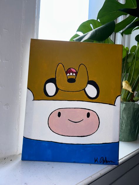 Jake and Finn from Adventure Time handmade acrylic painting Adventure Time Painting, Finn From Adventure Time Drawing, Adventure Time Acrylic Painting, Beemo Adventure Time Painting, Small Canvas Art Adventure Time, Time Painting, Mini Canvas, Mini Canvas Art, Adventure Time