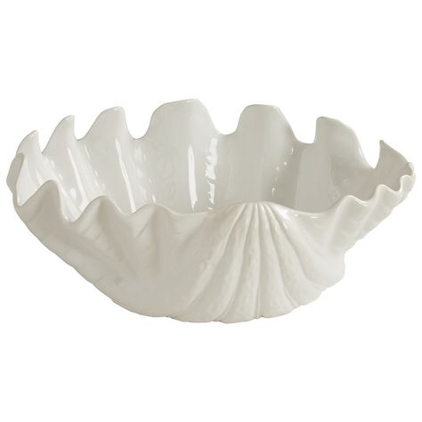 Transport your guests to an under the sea dinner with this ocean inspired Seashell Serving Bowl. This durable stoneware bowl finished with a white glaze and figural shell design will create perfect styling for any coastal inspired table scape. This versatile bowl can be used to serve garden salads at dinner, chips on a buffet table, or display as a decorative accent on your bookshelf. Shell Centerpieces, Cream Dinnerware, Antler Design, Coastal White, Serving Bowl Set, Coastal Beach Decor, Park Designs, Table Scape, Stoneware Bowl