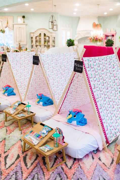 Diy Party Tent, Slumber Party Crafts, Diy Teepee Tent, Birthday Slumber Party, Diy Kids Tent, Turtle Creek Lane, Birthday Celebration Ideas, Sleepover Tents, Kids Sleepover