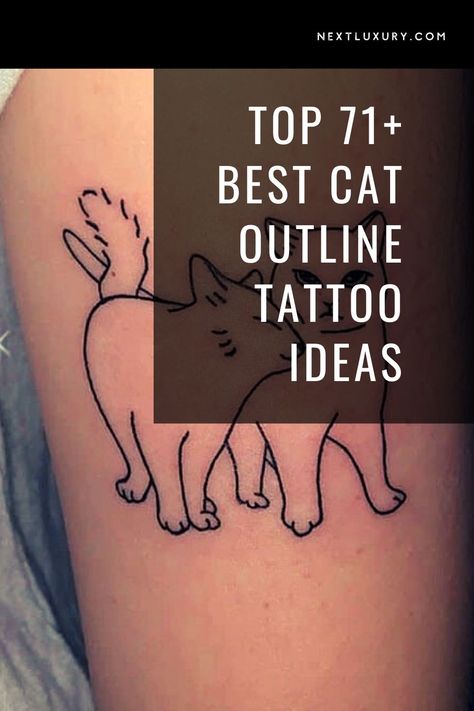 Best Friend Matching Cat Tattoos, Classy Cat Tattoo, Cat Owner Tattoo Ideas, Tattoo Cat Outline, Pet Memorial Tattoo Cat Ideas, Unique Cat Tattoo Ideas, Calico Cat Tattoo Ideas, Minimalist Cat Tattoo Simple, Two Cats Outline Tattoo