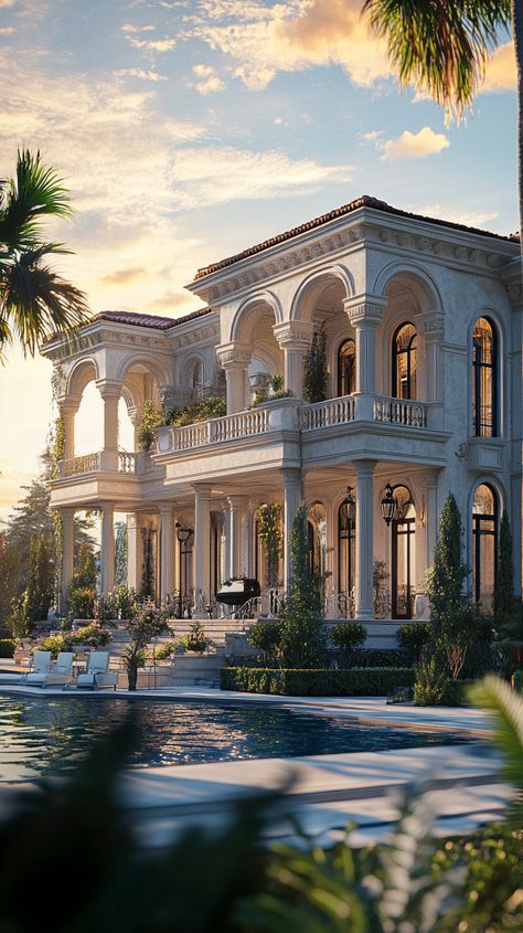 Oceanfront Mansion with Large Terrace View Oceanfront Mansion, Classic Mansion, Living By The Sea, Villa Exterior Design, Terrace View, Villa Exterior, Large Terrace, التصميم الخارجي للمنزل, Fantasy House