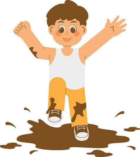 Kid Playing In The Mud Illustration Mud Illustration, Birthday Plates, Vector Typography, Birthday Plate, Little People, Kids Playing, Vector Free, Royalty Free, Typography