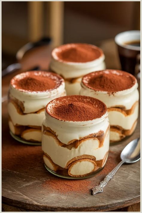 Classic Tiramisu in a Jar Recipe ☕🍮
Savor the classic Italian dessert in an elegant, individual serving! Perfect for dinner parties or a luxurious treat at home.
🌟 Rich espresso-soaked ladyfingers
 🌟 Creamy mascarpone filling
 🌟 Cocoa-dusted top with optional chocolate shavings
Easy to make, visually stunning, and absolutely delicious—this tiramisu in a jar brings an indulgent, coffee-flavored experience with every bite.
#TiramisuInAJar #ItalianDesserts #CoffeeLovers #ElegantTreats Tirimasu Cups, Tiramisu In A Jar, Tiramisu Jar, Individual Tiramisu, Luxury Desserts, Valentine Dinner Party, Mascarpone Filling, Classic Tiramisu, Valentine's Dinner