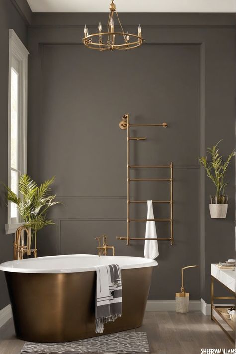 Urbane Bronze, Sherwin Williams, 2024 Revamp, interior design Urbane Bronze Sherwin Williams, Bronze Living Room, Bronze Color Palette, Bronze Bedroom, Urbane Bronze, Urban Bronze, Bronze Furniture, Bronze Kitchen, Bronze Bathroom