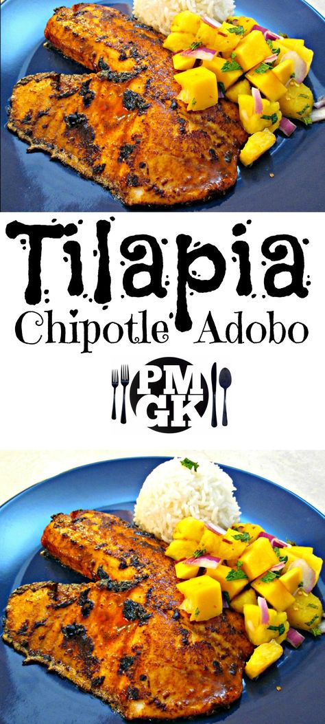 Mexican Tilapia Recipes, Blackened Talapia Ideas, Mexican Tilapia, Tilapia Seasoning, Blackened Tilapia Tacos, Blackened Tilapia Pan Fried, Tilapia With Mango Salsa, Chipotle Adobo, Chilli Spice