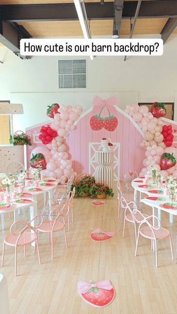 Kids Tables And Chairs, Barn Backdrop, Kids Tables, Farm Theme Birthday, Strawberry Farm, Strawberry Baby, Theme Birthday Party, Tables And Chairs, Kids Table And Chairs