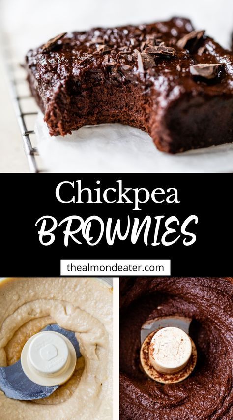 Rich and fudgy Chickpea Brownies with hidden healthy ingredients! These naturally vegan, egg free, and gluten free treats are easy to make and ready in 30 minutes. Chickpea Brownies Easy, Egg Free Brownies Easy, Vegan Chickpea Brownies, Chick Pea Brownies, Low Cal Healthy Desserts, Chickpea Brownies Healthy, Chickpea Dessert Recipes Healthy, Easy Healthy Brownies, Chickpea Baking