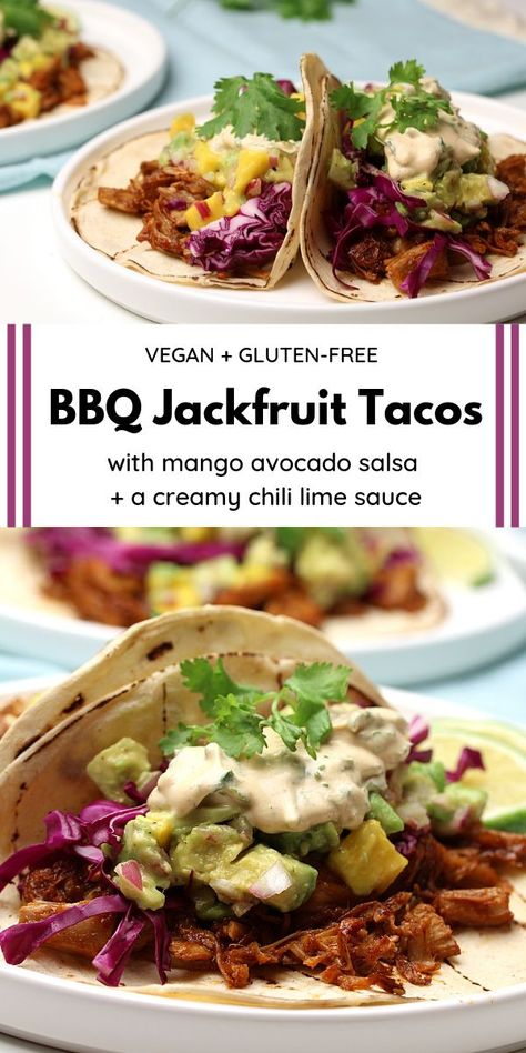 Antinflammatory Recipes, Jackfruit Tacos Vegan, Tacos Gluten Free, Creamy Chili, Living Foods, Chili Lime Sauce, Jackfruit Tacos, Gluten Free Bbq, Bbq Jackfruit