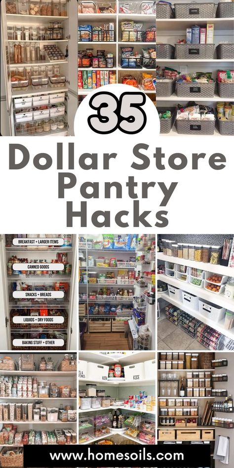 Organize your kitchen on a budget with these 35 Dollar Store pantry hacks! From labeled containers and baskets to clever shelving solutions, discover easy and affordable ways to keep your pantry neat, functional, and visually appealing. Dollar Store Pantry Organization, Store Pantry Organization, Small Pantry Cabinet, Diy Pantry Makeover, Organize Plastic Containers, Pantry Organization Ideas Shelves, Pantry Door Storage, Pantry Closet Organization, Pantry Hacks