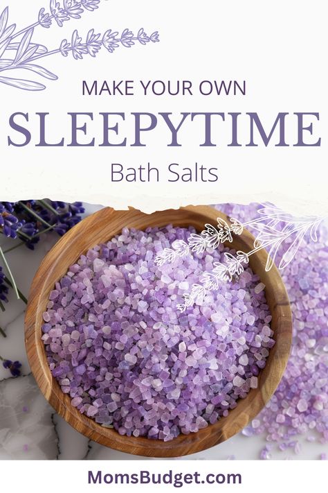 Dreamy Delights: DIY Sleepytime Bath Salts - Moms Budget Lavender Bath Salts Recipe, Homemade Epsom Salt Soak, Diy Epsom Salt Bath Recipes, Magnesium Bath Soak Recipe, How To Make Bath Salts, Bath Salts Packaging Ideas, Epsom Salt Bath Recipe, Lush Inspired Diy, Epsom Salt Bath Benefits