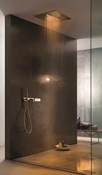 Ceiling Shower Head, Bathroom Construction, Relaxing Bathroom, Dream Shower, Waterfall Shower, Bathroom Showrooms, Shower Diverter, Pedestal Sinks, Unique Shower