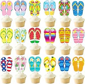 Summer Themed Cupcakes, Summer Party Themes, Pool Party Decorations, Edible Cupcake Toppers, Summer Beach Party, Party Garland, Hawaiian Party, Themed Cupcakes, Beach Flip Flops