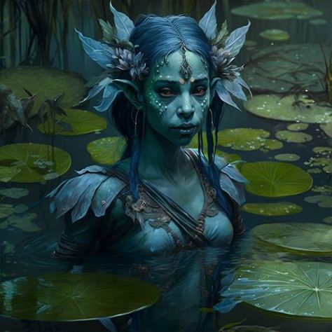 Sea Elf Female Dnd, Dnd Triton, Dnd Elf, Lily Pad Pond, Sea Elf, Warlock Dnd, Larp Ideas, Magical Beings, Elves Fantasy