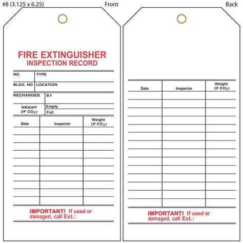 Custom Fire Extinguisher Hang Tags from St. Louis Tag Co. Health And Safety Poster, Safety Poster, Safety Checklist, Safety Posters, Occupational Health, Occupational Health And Safety, Custom Tags, Fire Safety, Fire Extinguisher