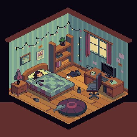 Pixel Art Bedroom, Pixel Isometric, Isometric Furniture, Pc Hd Wallpaper, Pixel Room, Isometric Pixel Art, Room Digital Art, Isometric Pixel, Isometric Room